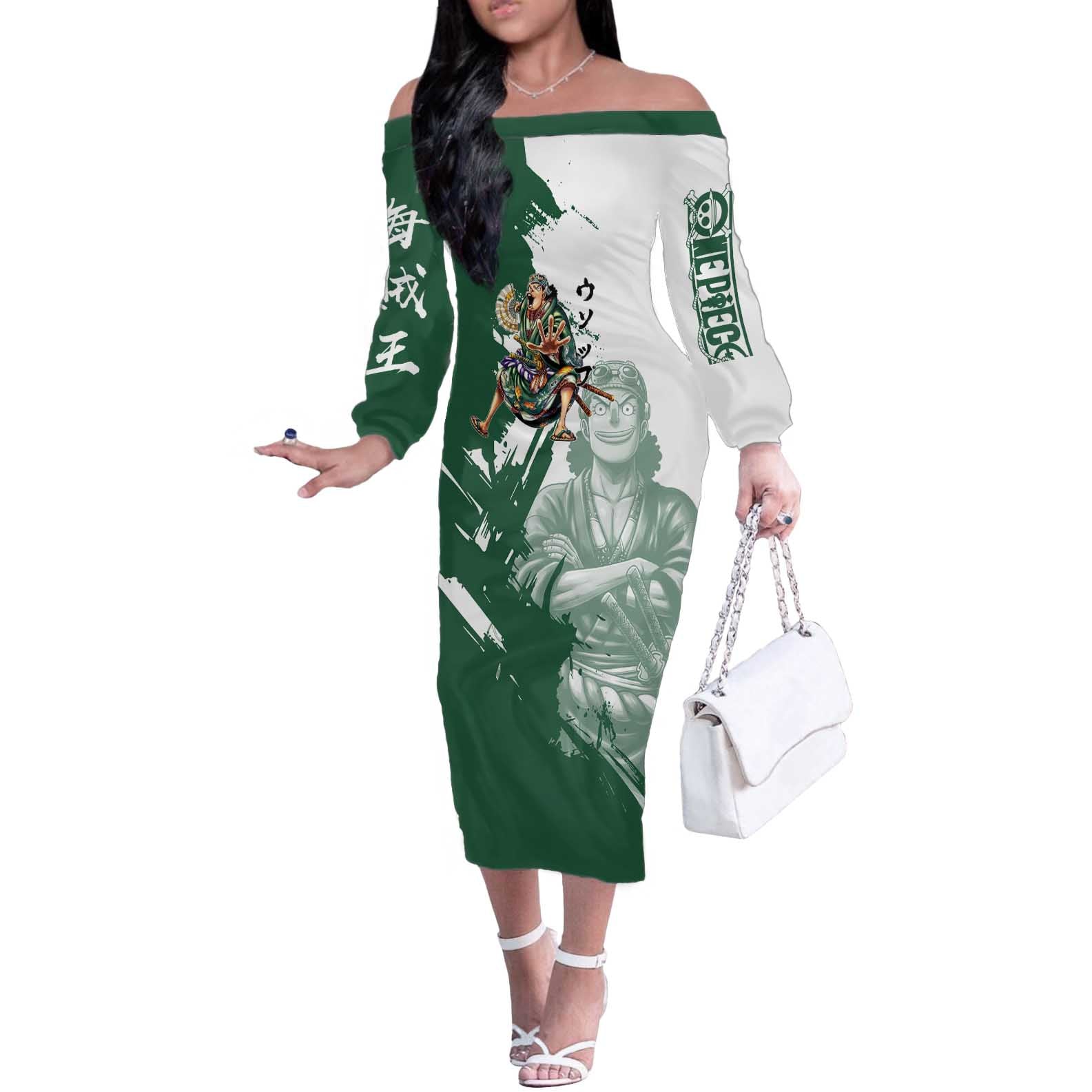 Usopp Wano Samurai Edition Off The Shoulder Long Sleeve Dress Traditional Japanese Kimono Style