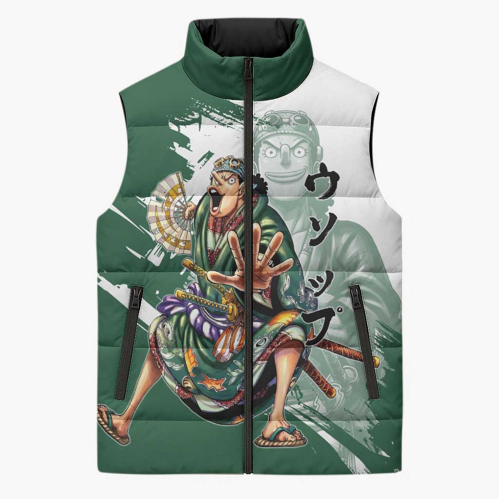 Usopp Wano Samurai Edition Sleeveless Puffer Jacket Traditional Japanese Kimono Style