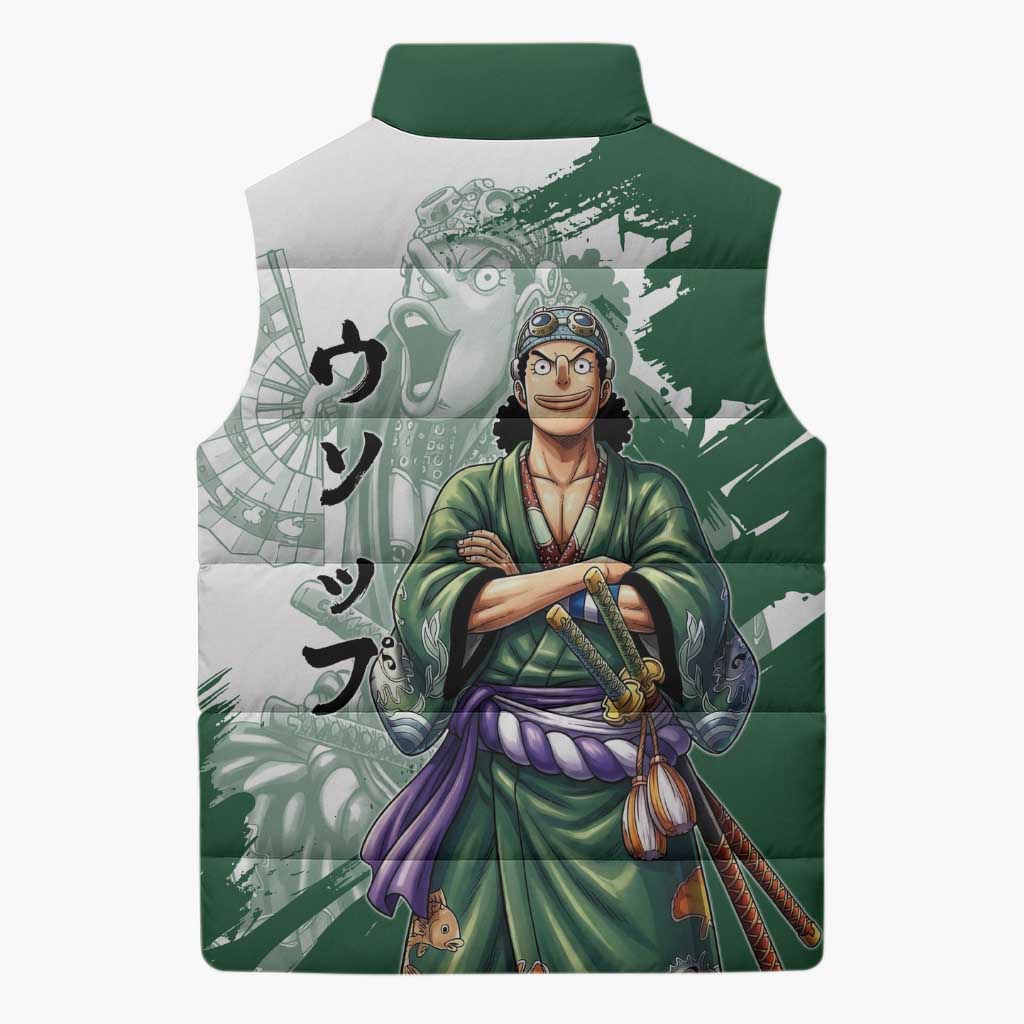 Usopp Wano Samurai Edition Sleeveless Puffer Jacket Traditional Japanese Kimono Style