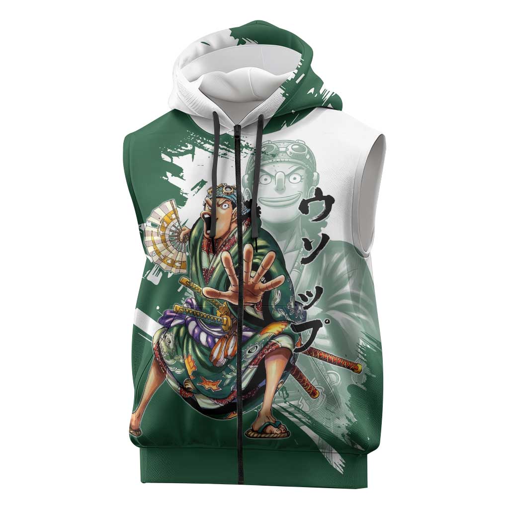 Usopp Wano Samurai Edition Sleeveless Zip Hoodie Traditional Japanese Kimono Style