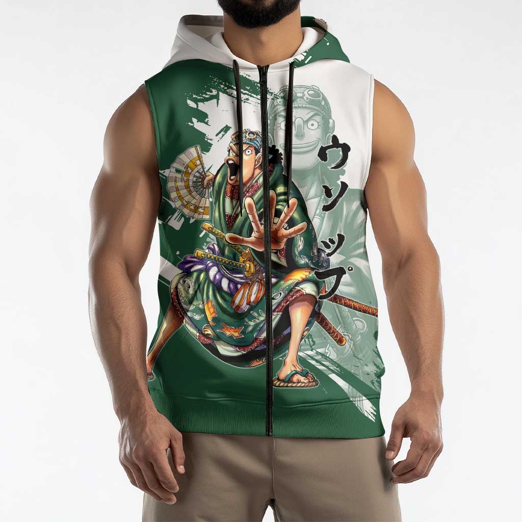 Usopp Wano Samurai Edition Sleeveless Zip Hoodie Traditional Japanese Kimono Style