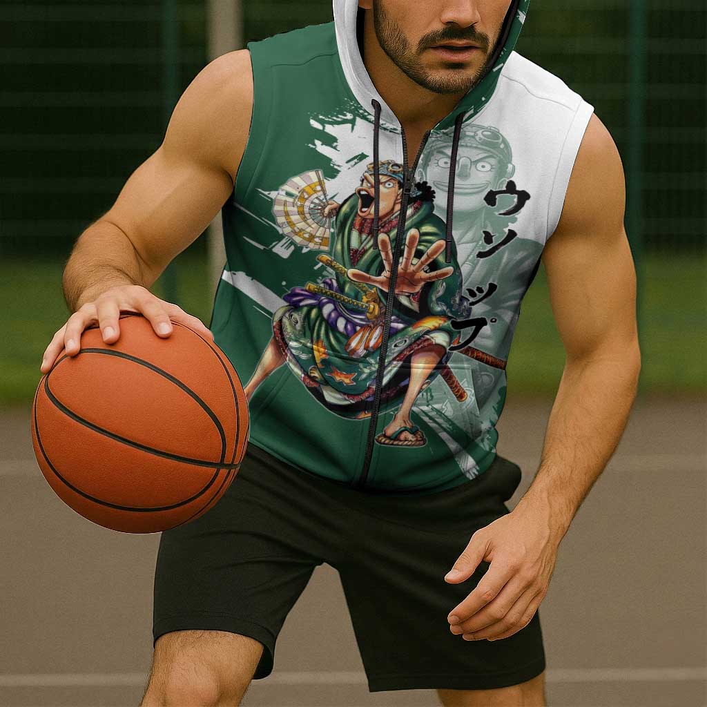 Usopp Wano Samurai Edition Sleeveless Zip Hoodie Traditional Japanese Kimono Style
