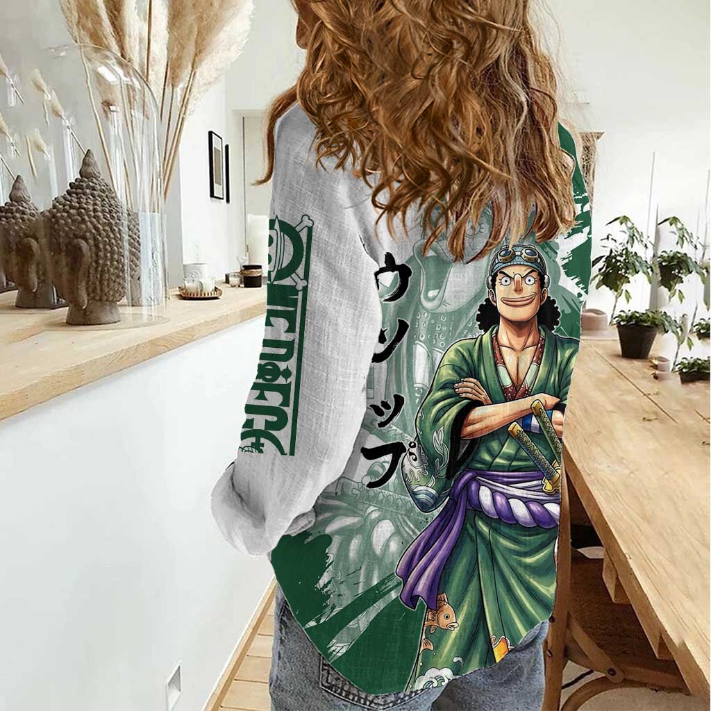 Usopp Wano Samurai Edition Women Casual Shirt Traditional Japanese Kimono Style