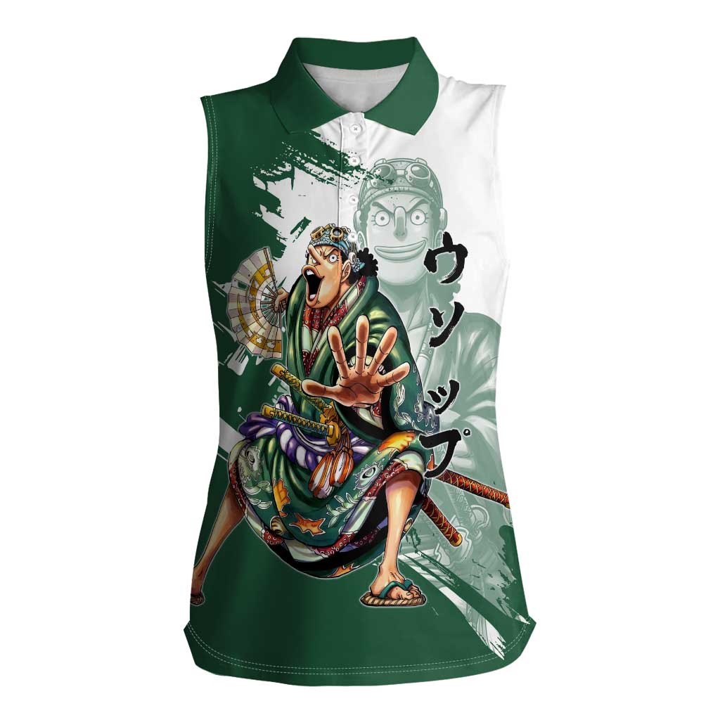 Usopp Wano Samurai Edition Women Sleeveless Polo Shirt Traditional Japanese Kimono Style