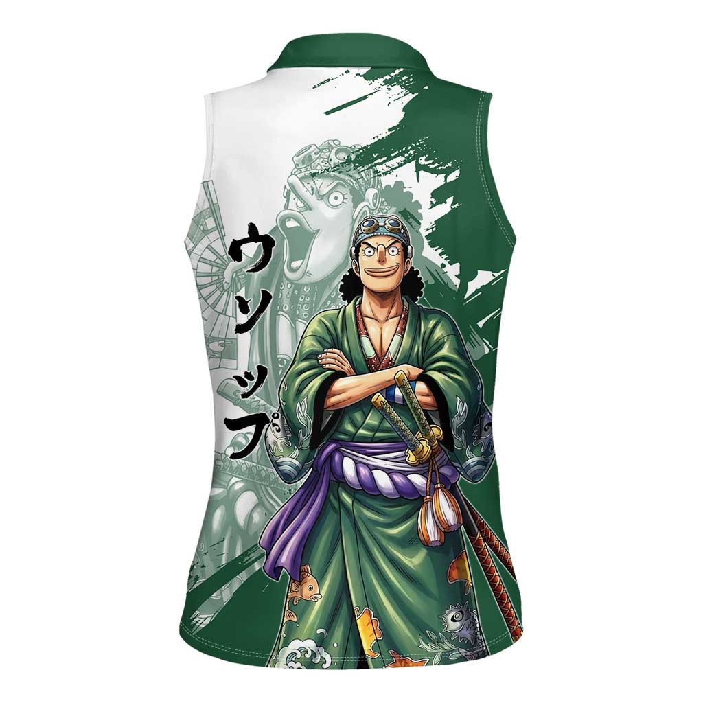 Usopp Wano Samurai Edition Women Sleeveless Polo Shirt Traditional Japanese Kimono Style