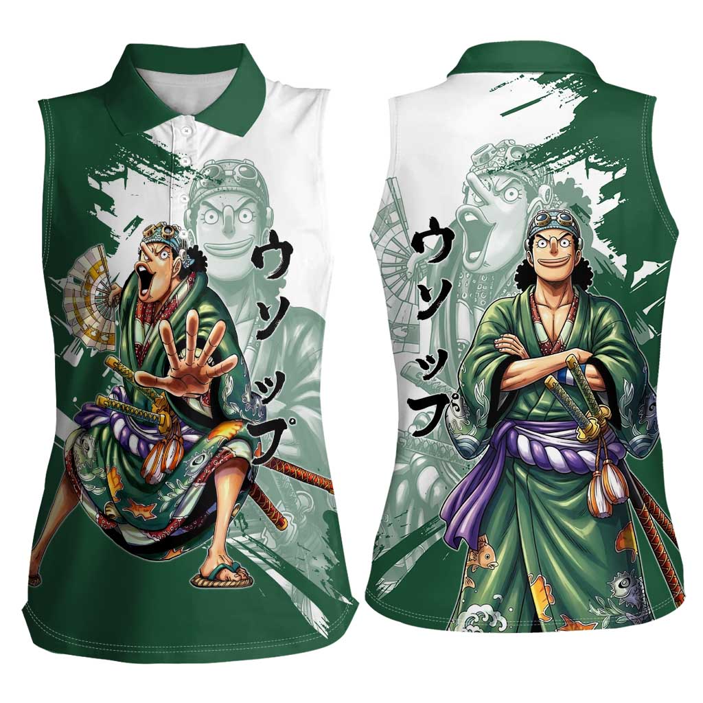Usopp Wano Samurai Edition Women Sleeveless Polo Shirt Traditional Japanese Kimono Style