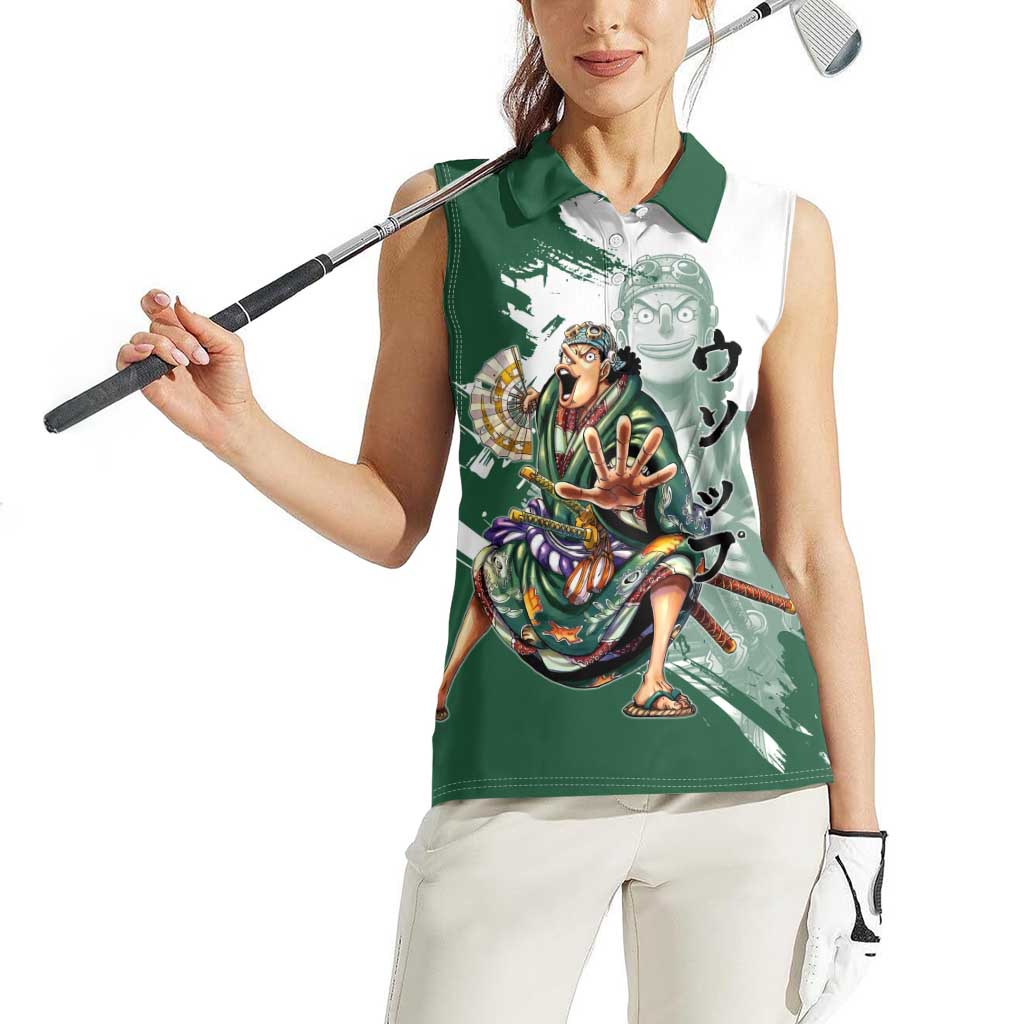 Usopp Wano Samurai Edition Women Sleeveless Polo Shirt Traditional Japanese Kimono Style