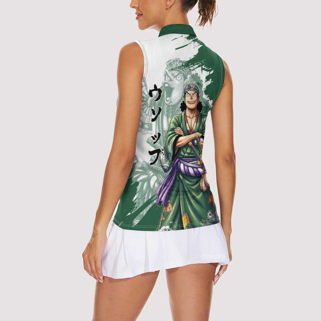 Usopp Wano Samurai Edition Women Sleeveless Polo Shirt Traditional Japanese Kimono Style