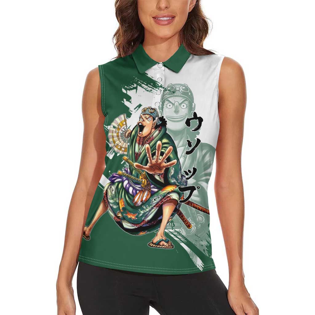Usopp Wano Samurai Edition Women Sleeveless Polo Shirt Traditional Japanese Kimono Style