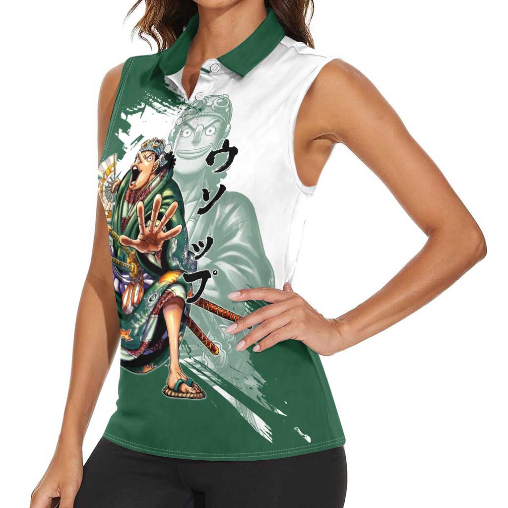 Usopp Wano Samurai Edition Women Sleeveless Polo Shirt Traditional Japanese Kimono Style