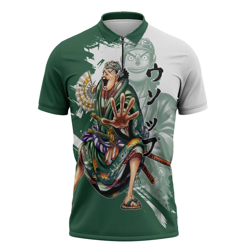 Usopp Wano Samurai Edition Zipper Polo Shirt Traditional Japanese Kimono Style