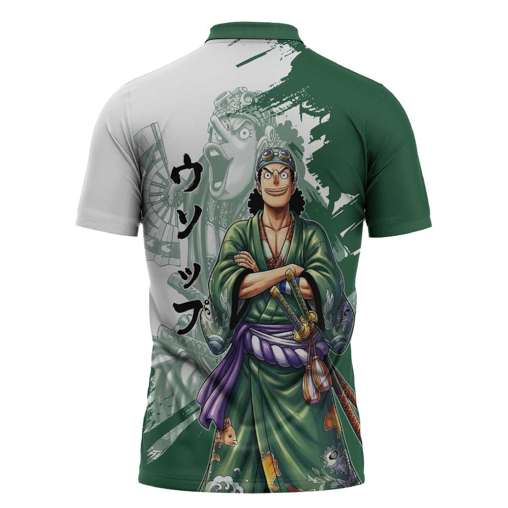 Usopp Wano Samurai Edition Zipper Polo Shirt Traditional Japanese Kimono Style