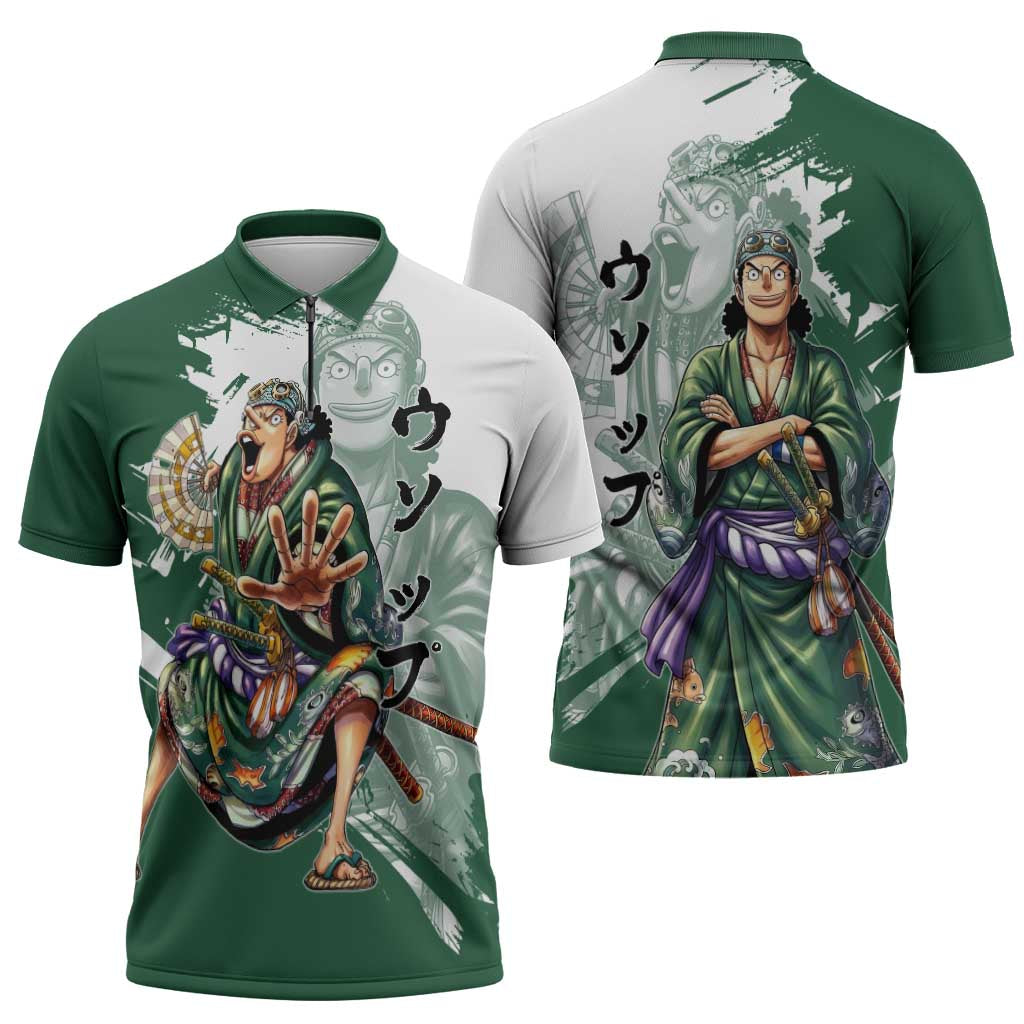 Usopp Wano Samurai Edition Zipper Polo Shirt Traditional Japanese Kimono Style