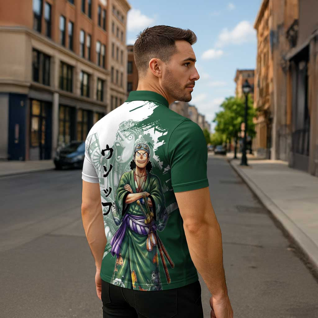 Usopp Wano Samurai Edition Zipper Polo Shirt Traditional Japanese Kimono Style