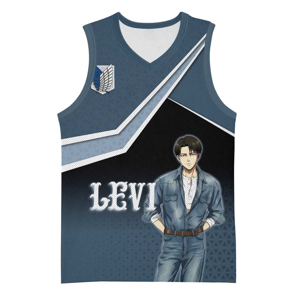 Levi Attack on Titan Basketball Jersey Anime Denim Illustration