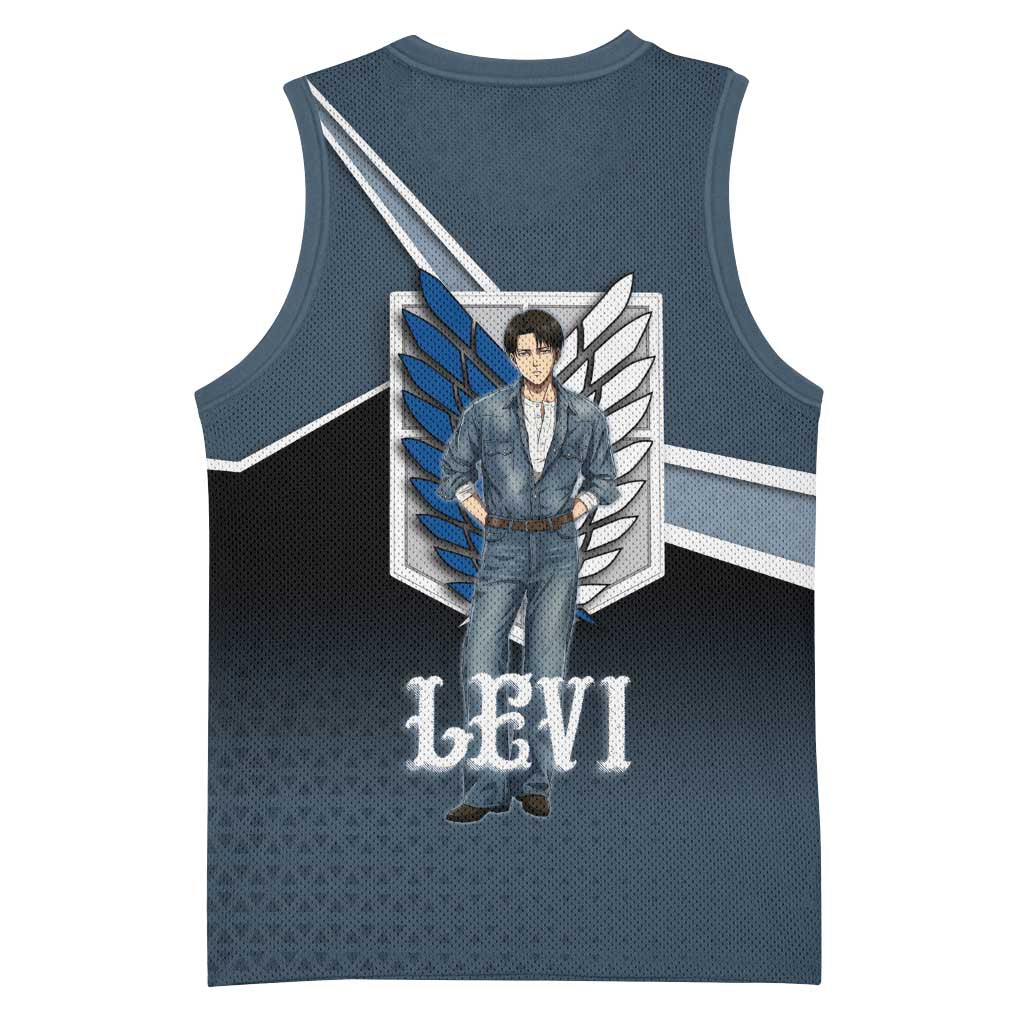 Levi Attack on Titan Basketball Jersey Anime Denim Illustration