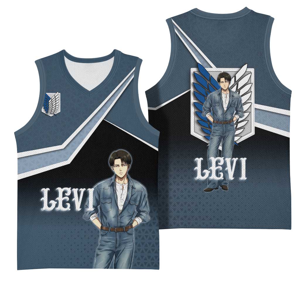 Levi Attack on Titan Basketball Jersey Anime Denim Illustration