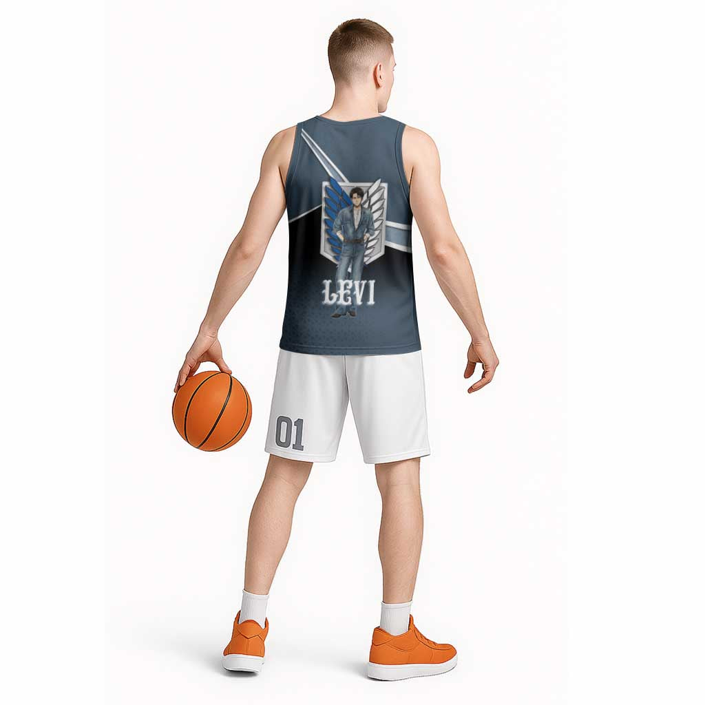 Levi Attack on Titan Basketball Jersey Anime Denim Illustration