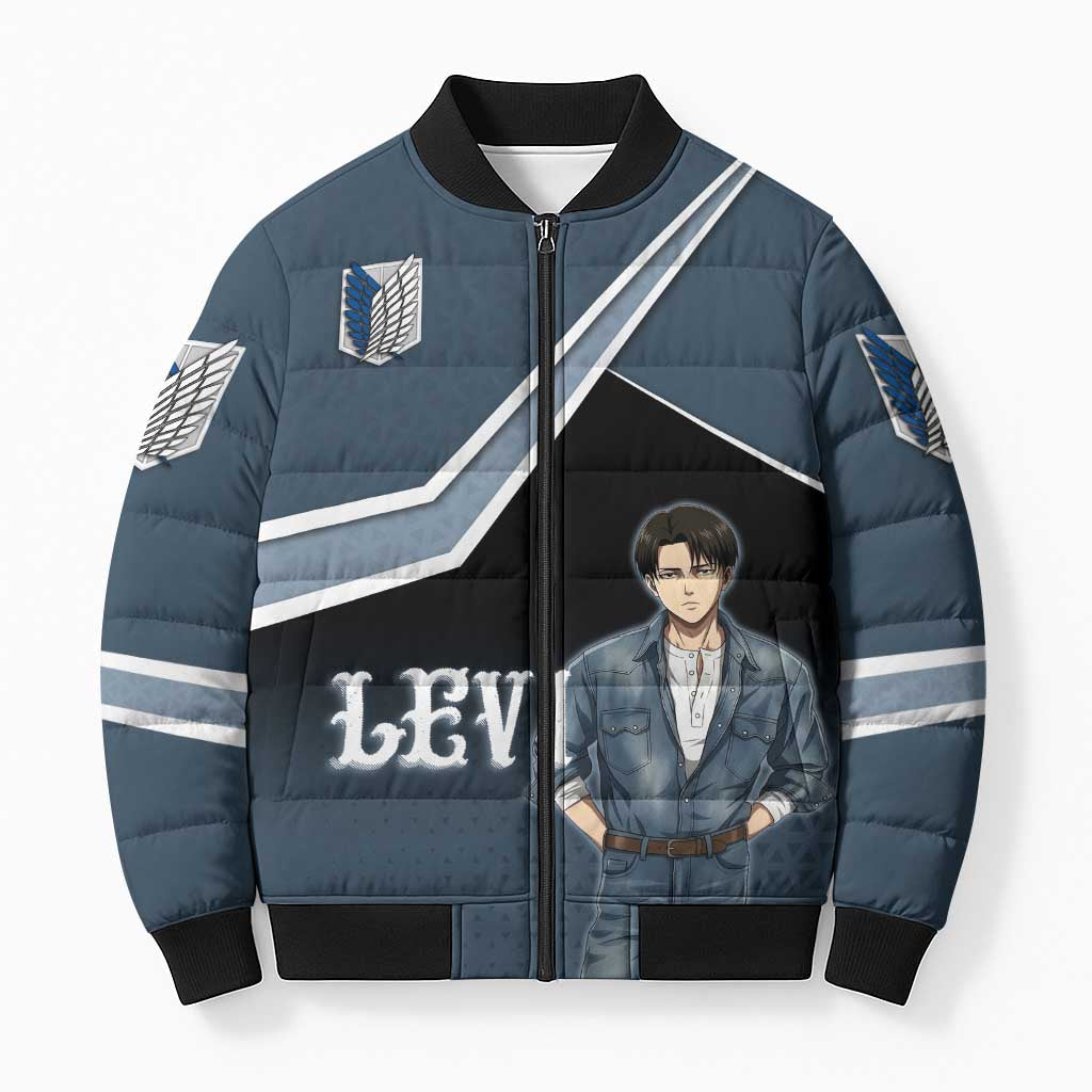 Levi Attack on Titan Bomber Puffer Jacket Anime Denim Illustration