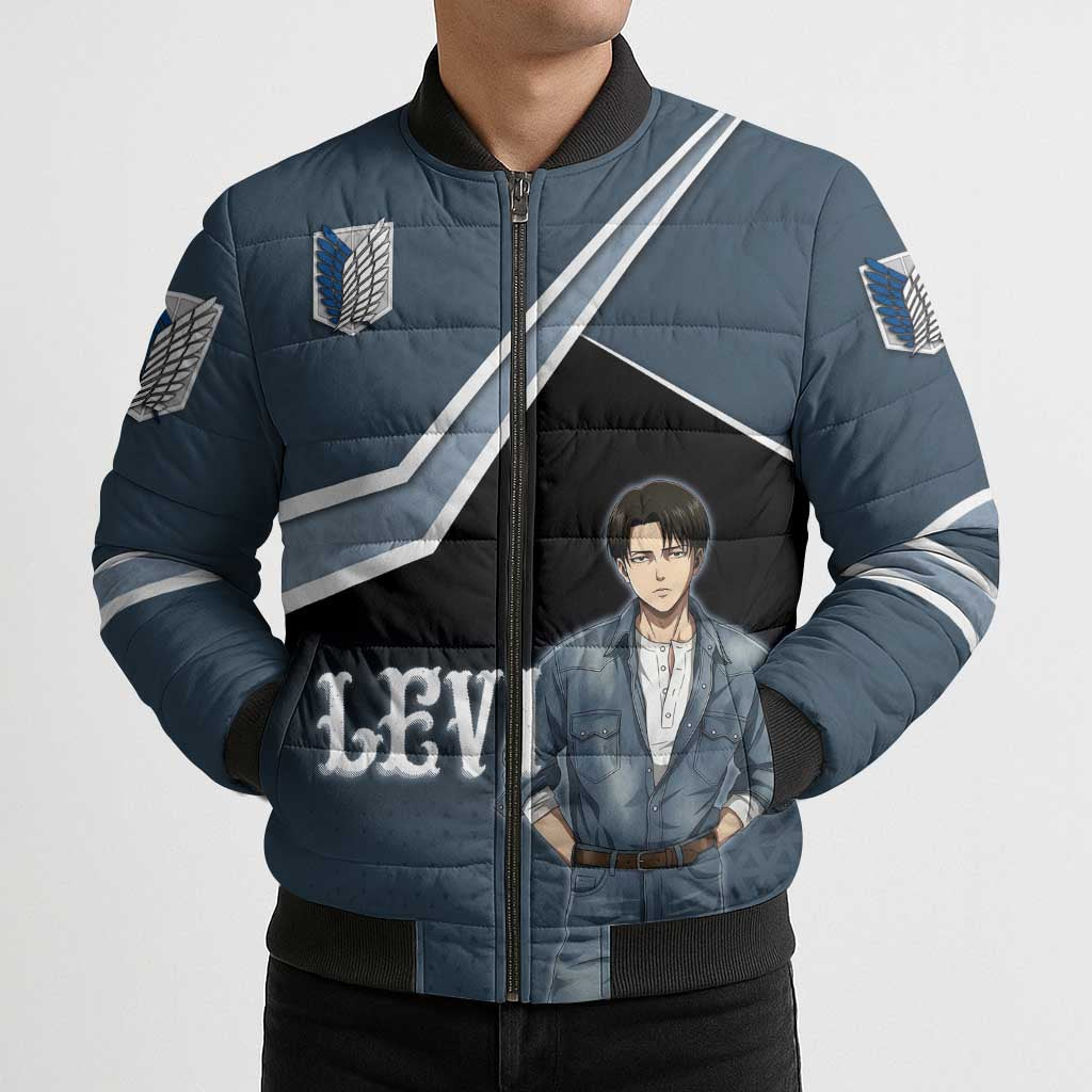 Levi Attack on Titan Bomber Puffer Jacket Anime Denim Illustration