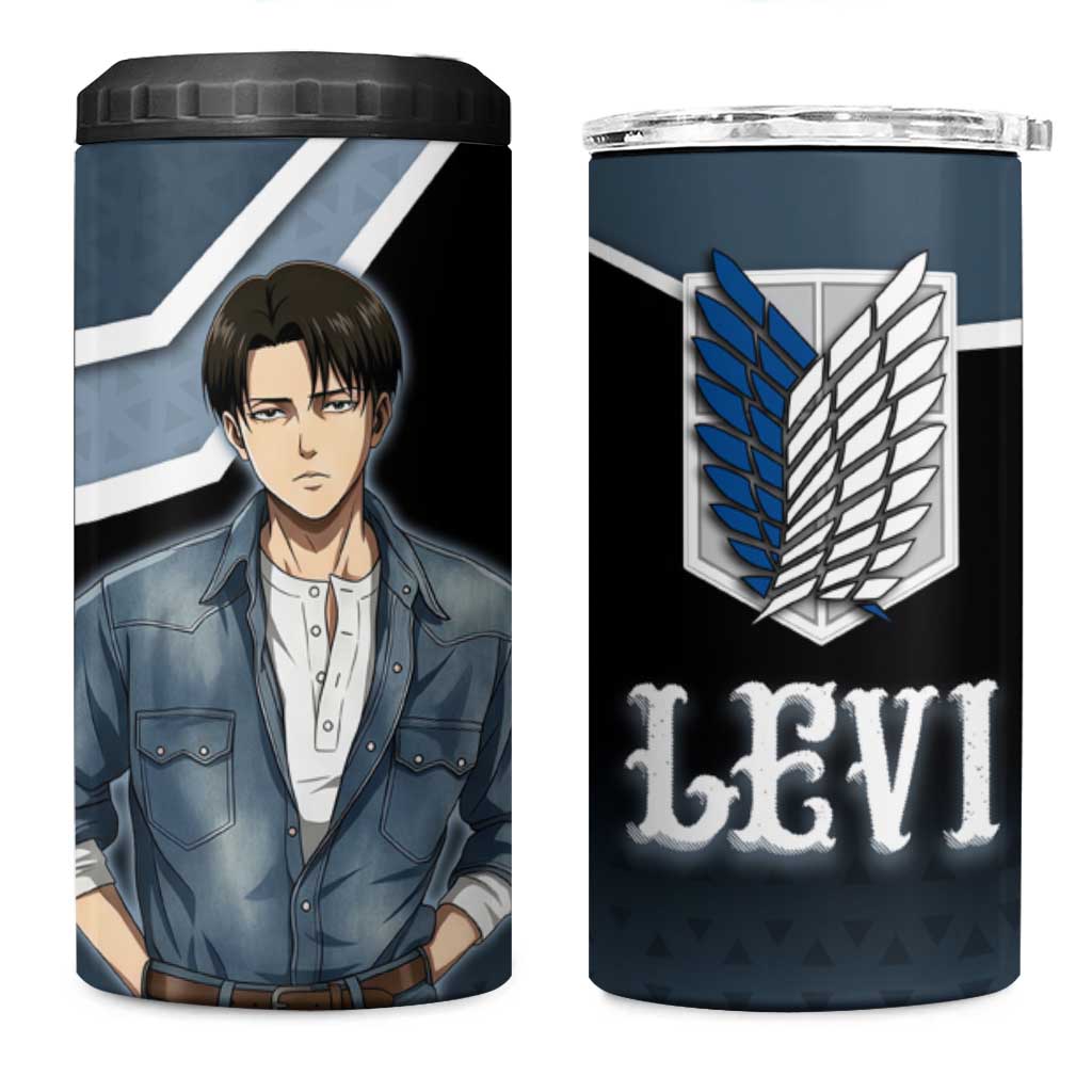 Levi Attack on Titan 4 in 1 Can Cooler Tumbler Anime Denim Illustration