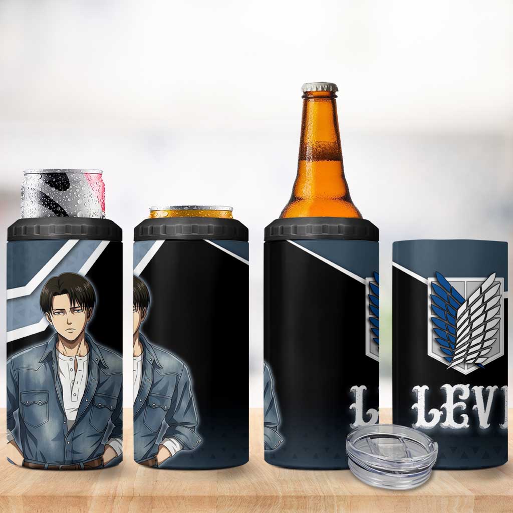 Levi Attack on Titan 4 in 1 Can Cooler Tumbler Anime Denim Illustration