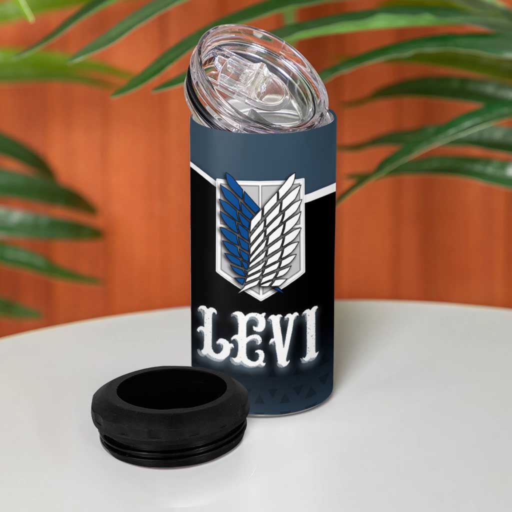Levi Attack on Titan 4 in 1 Can Cooler Tumbler Anime Denim Illustration