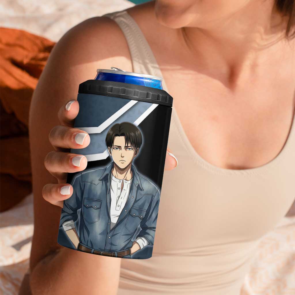 Levi Attack on Titan 4 in 1 Can Cooler Tumbler Anime Denim Illustration