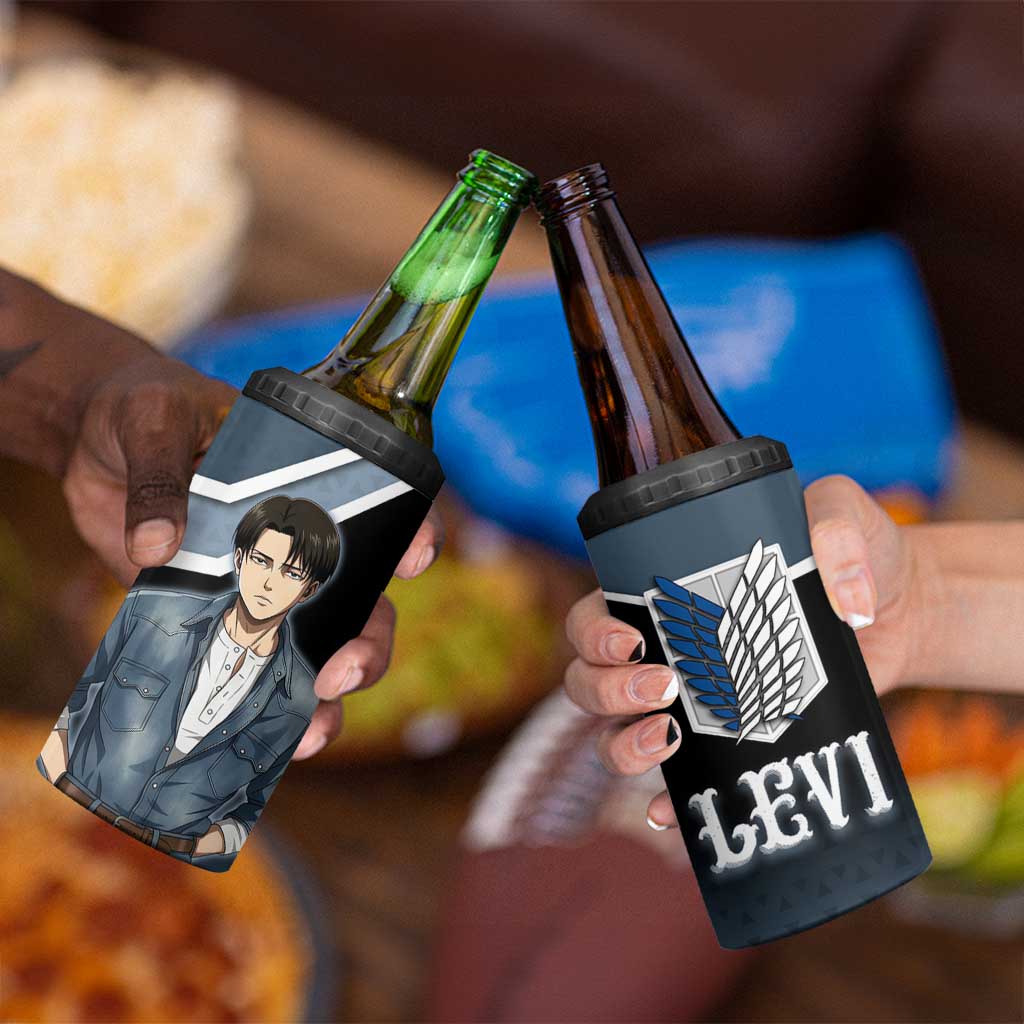 Levi Attack on Titan 4 in 1 Can Cooler Tumbler Anime Denim Illustration