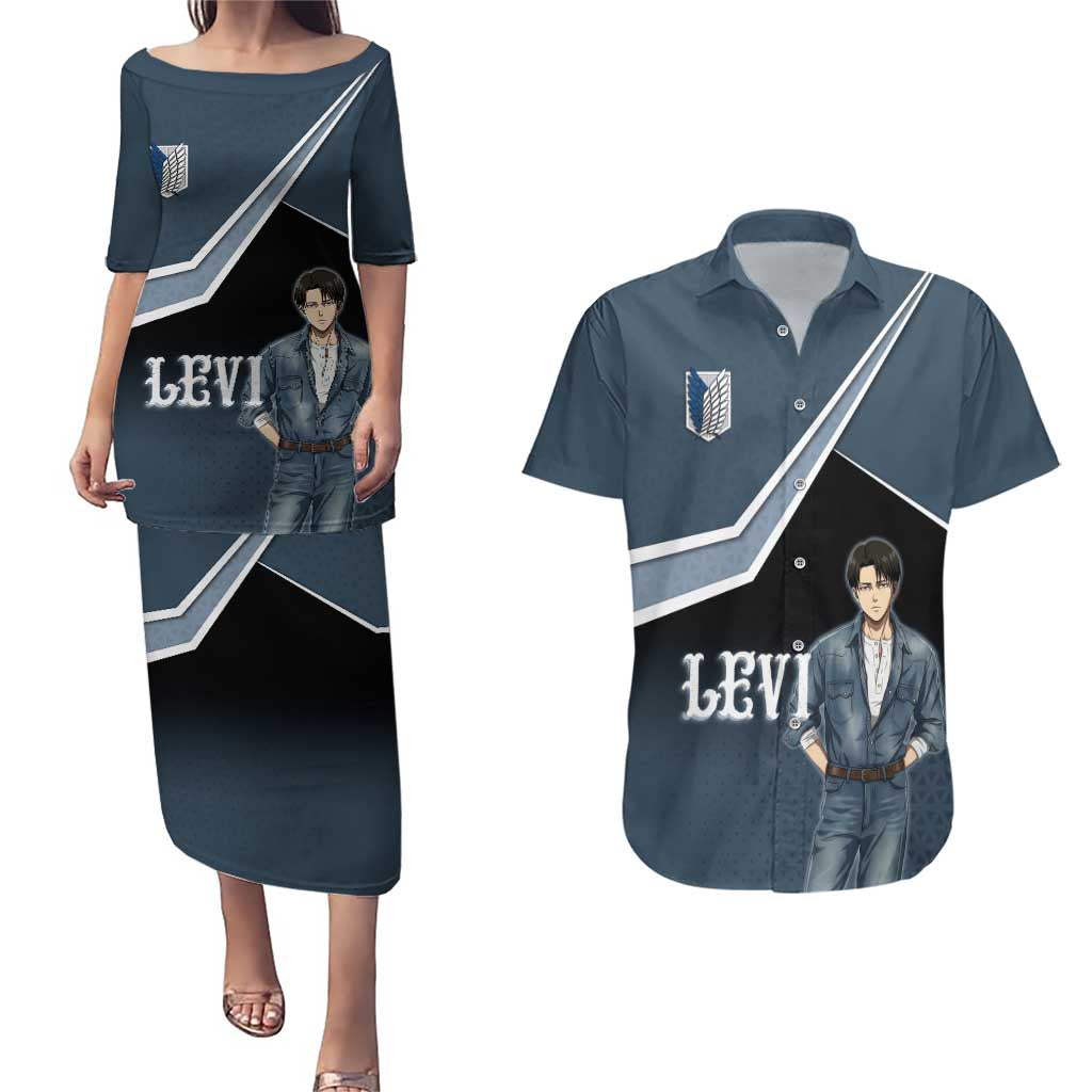 Levi Attack on Titan Couples Matching Puletasi and Hawaiian Shirt Anime Denim Illustration