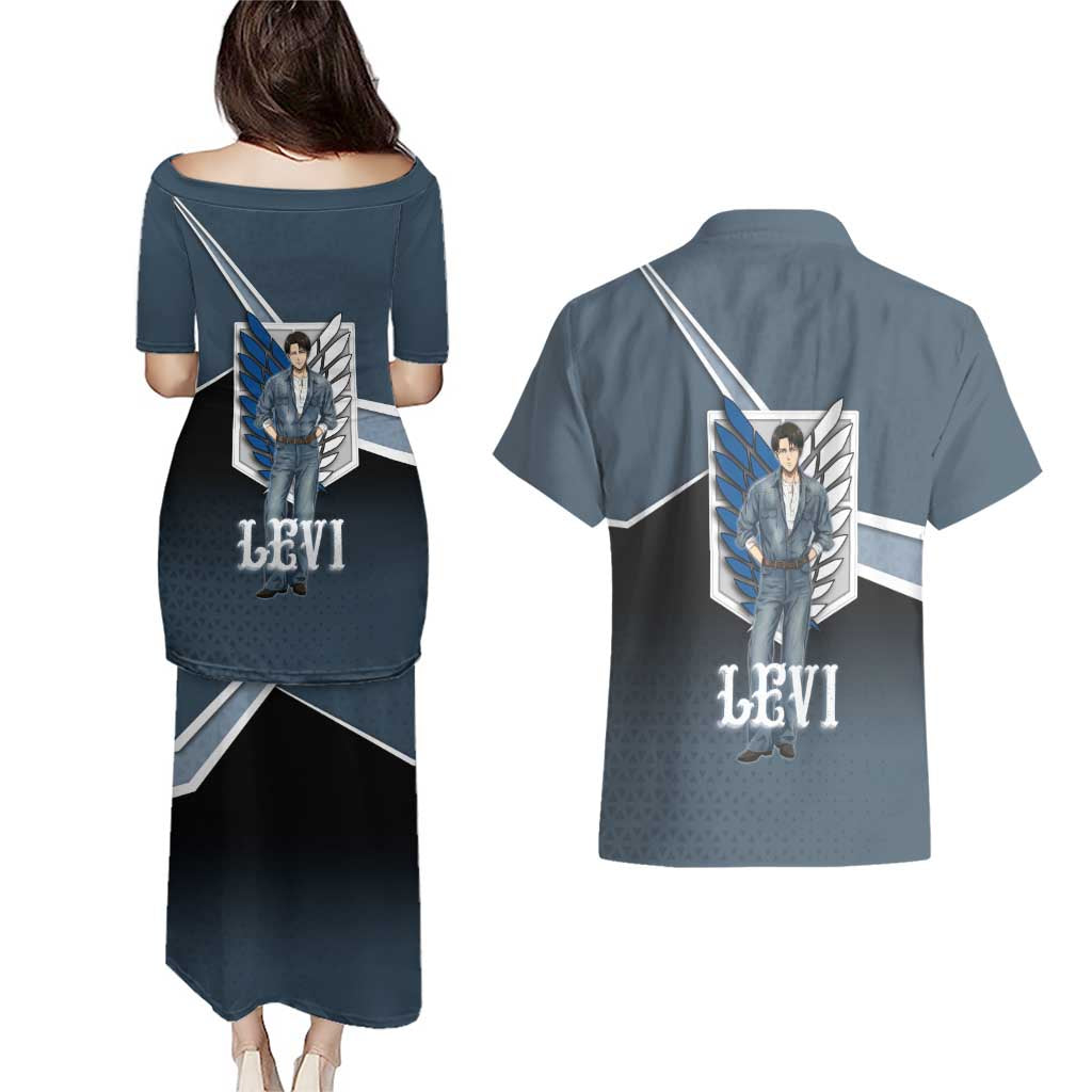 Levi Attack on Titan Couples Matching Puletasi and Hawaiian Shirt Anime Denim Illustration