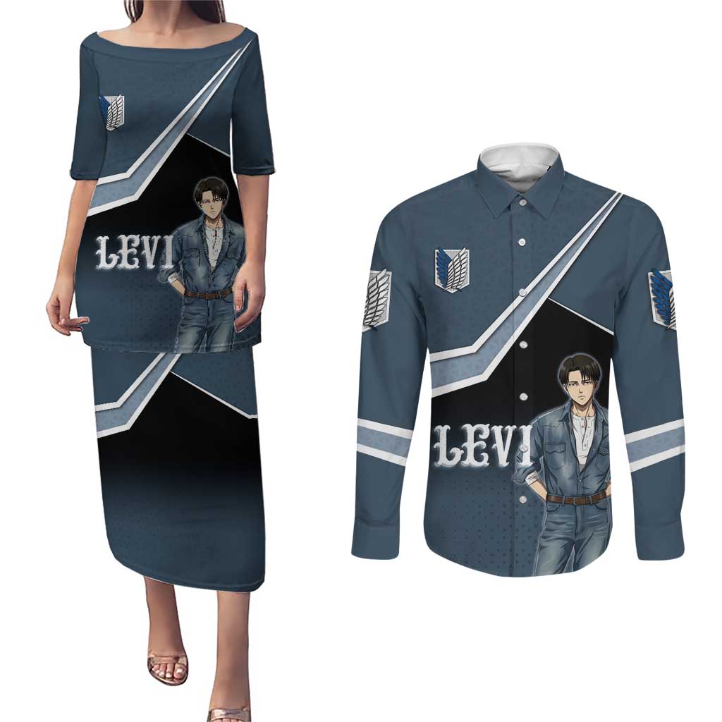 Levi Attack on Titan Couples Matching Puletasi and Long Sleeve Button Shirt Anime Denim Illustration