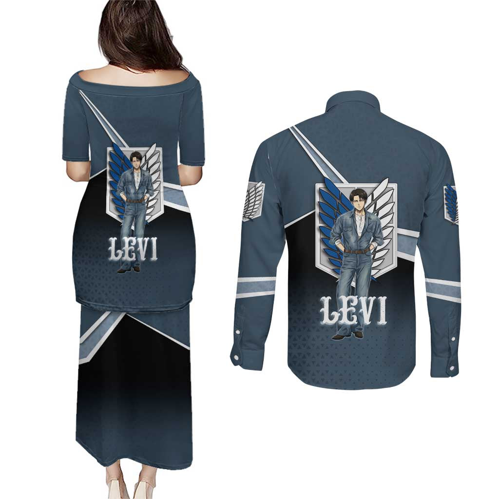 Levi Attack on Titan Couples Matching Puletasi and Long Sleeve Button Shirt Anime Denim Illustration