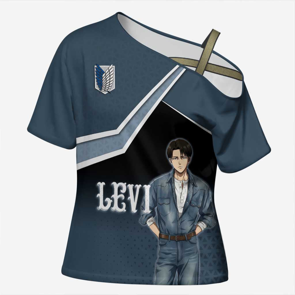 Levi Attack on Titan Cross Shoulder Shirt Anime Denim Illustration