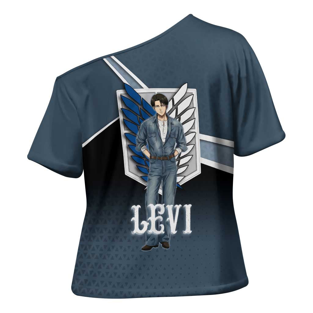 Levi Attack on Titan Cross Shoulder Shirt Anime Denim Illustration