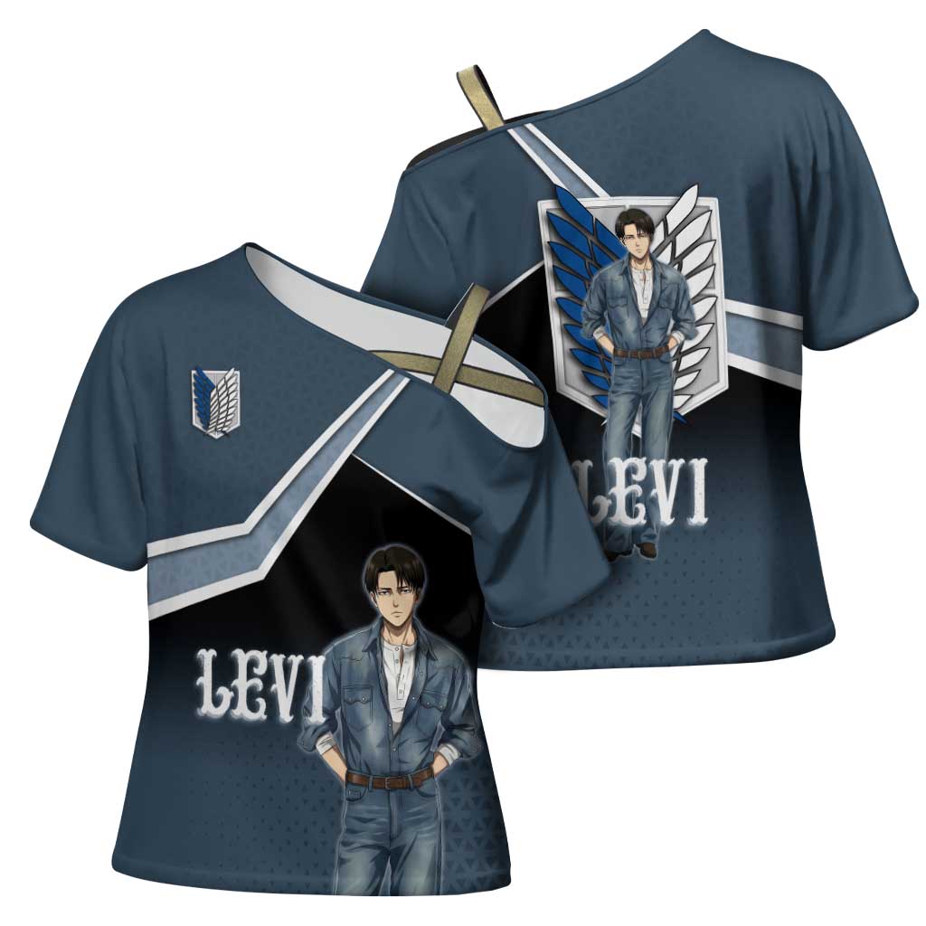 Levi Attack on Titan Cross Shoulder Shirt Anime Denim Illustration