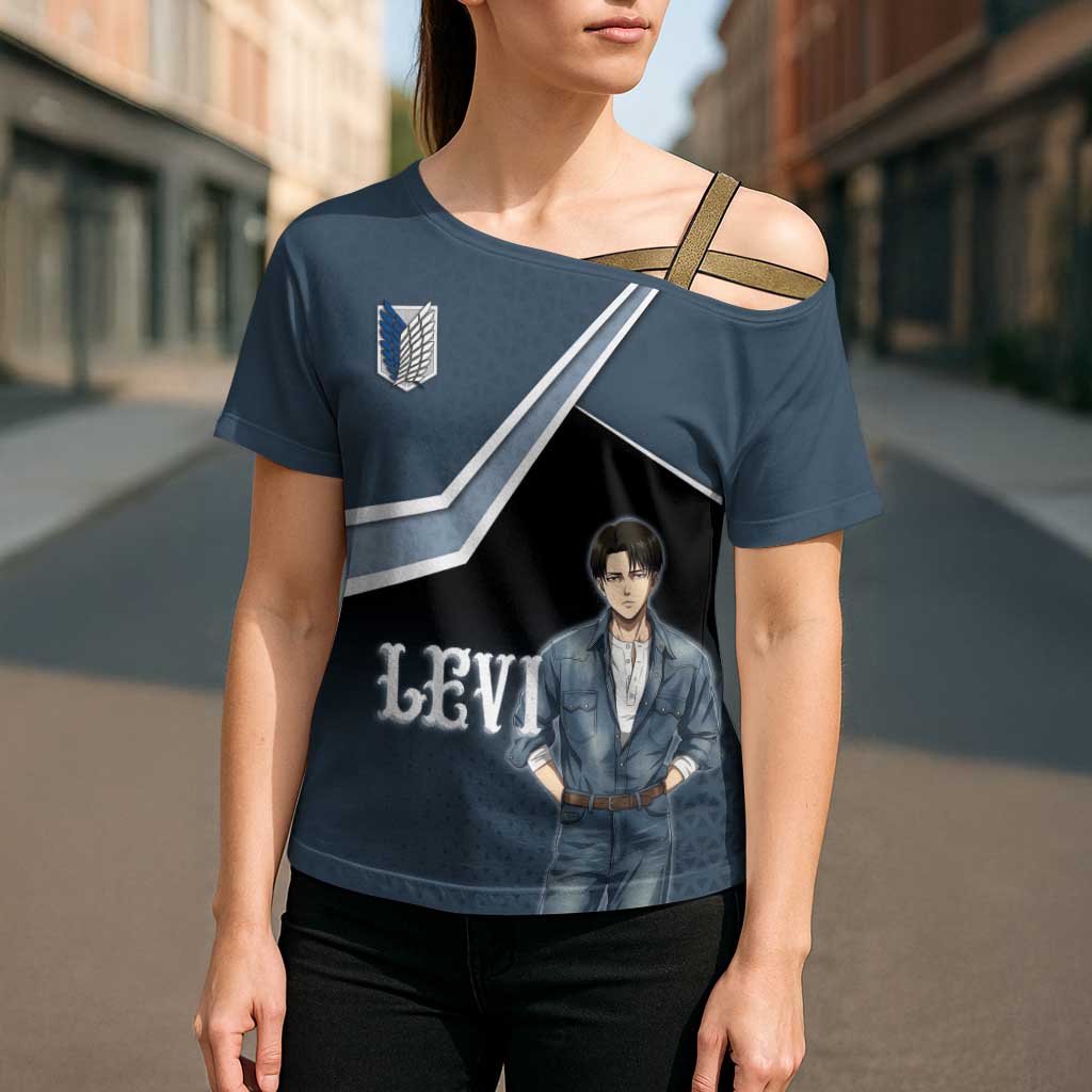 Levi Attack on Titan Cross Shoulder Shirt Anime Denim Illustration