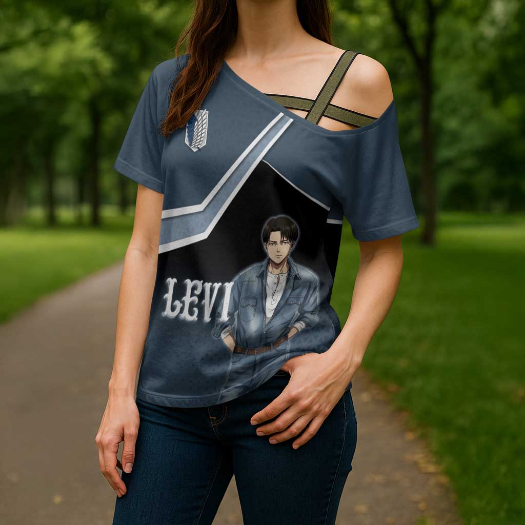 Levi Attack on Titan Cross Shoulder Shirt Anime Denim Illustration