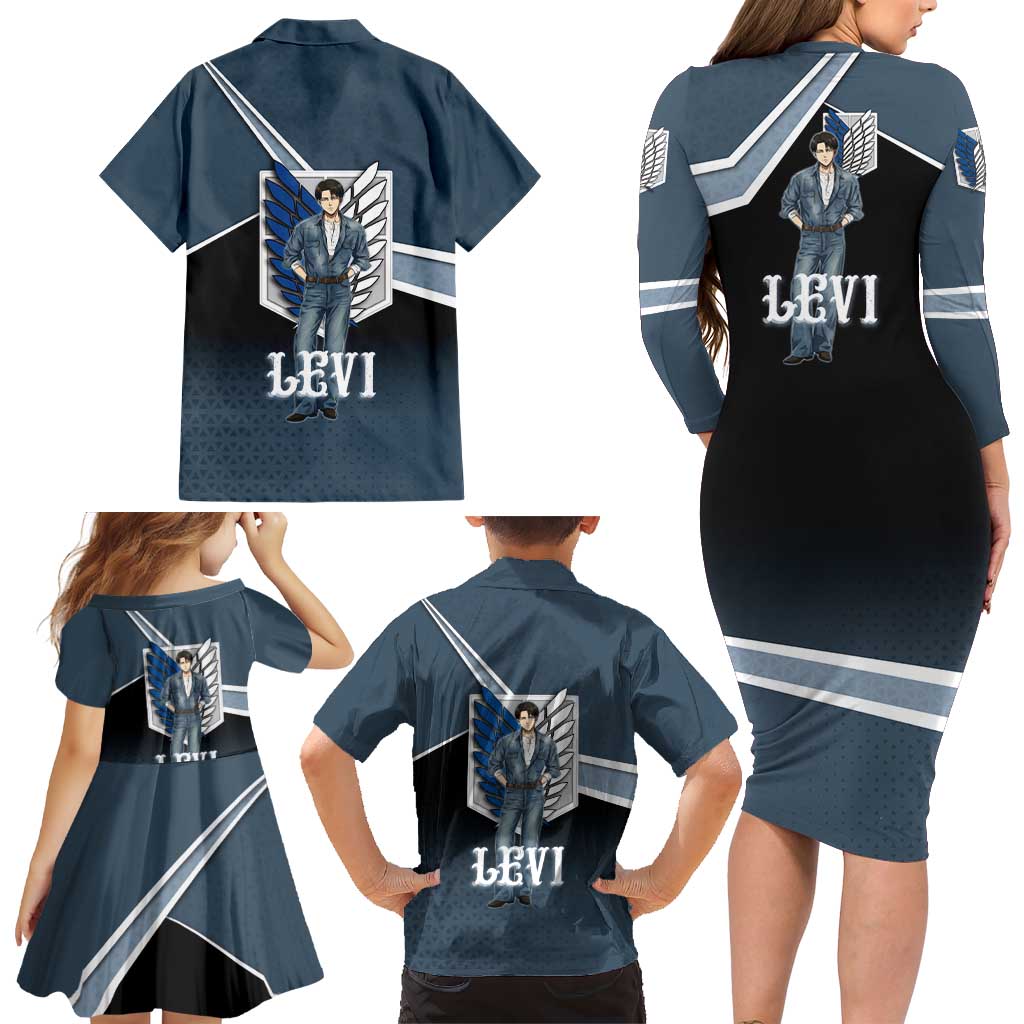 Levi Attack on Titan Family Matching Long Sleeve Bodycon Dress and Hawaiian Shirt Anime Denim Illustration