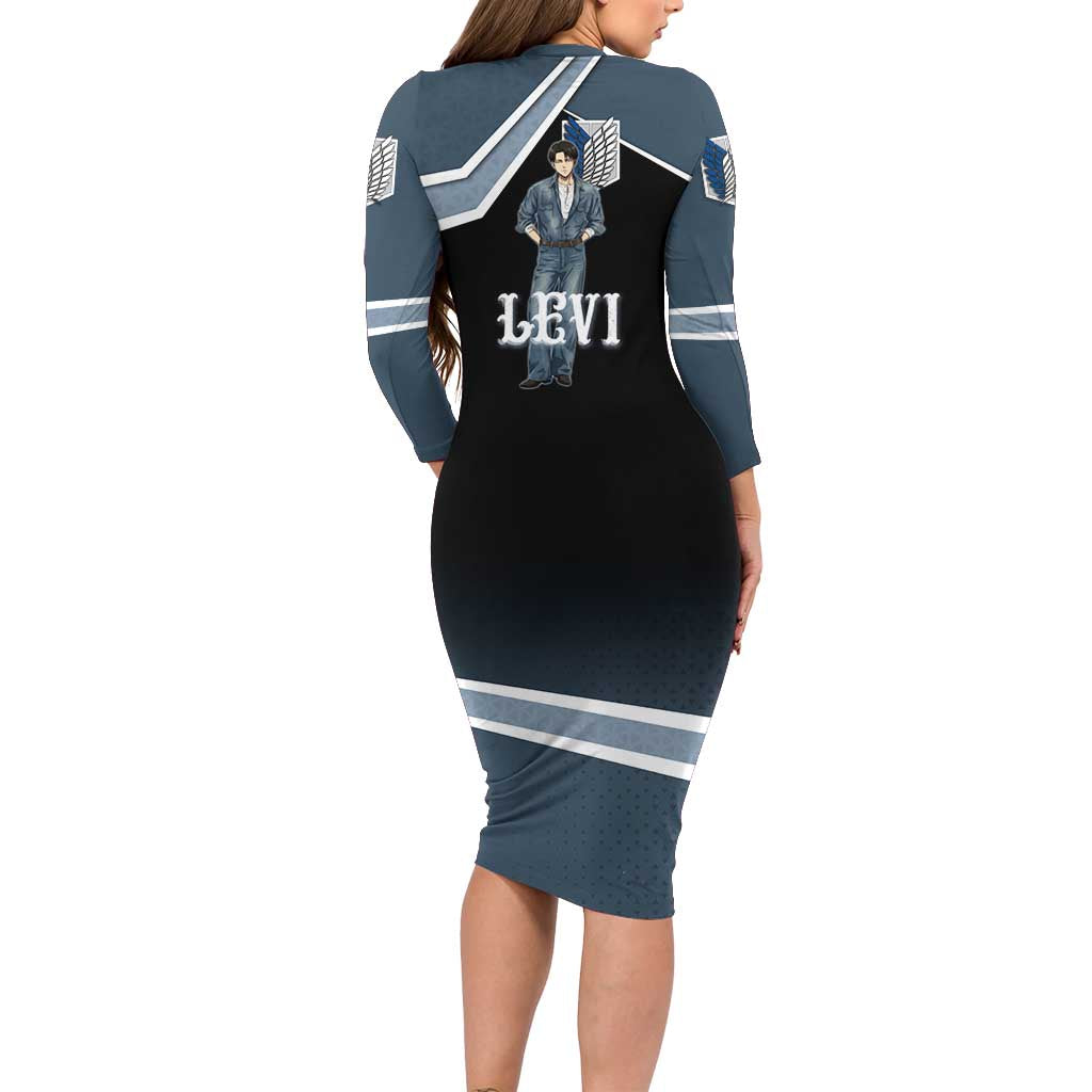 Levi Attack on Titan Family Matching Long Sleeve Bodycon Dress and Hawaiian Shirt Anime Denim Illustration