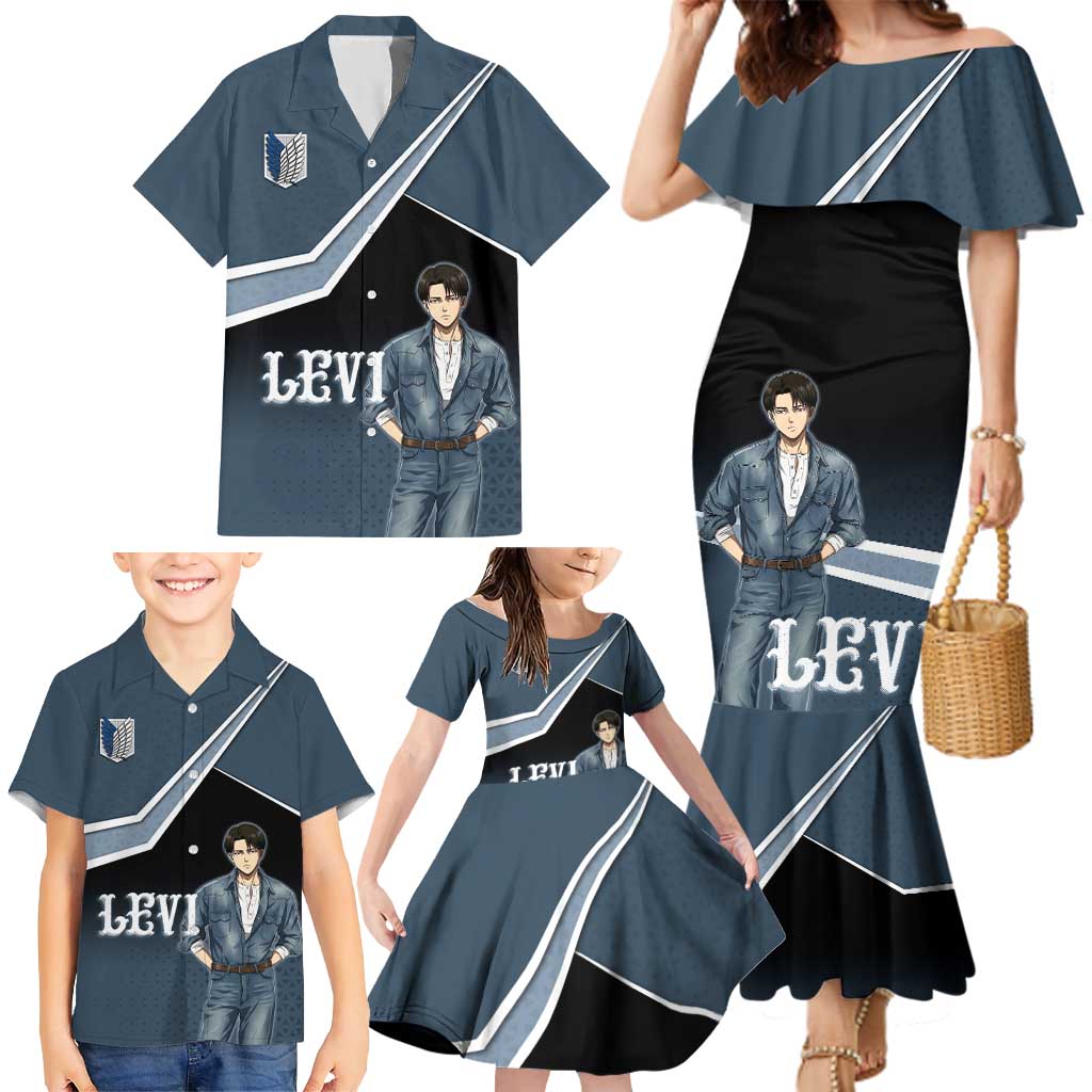 Levi Attack on Titan Family Matching Mermaid Dress and Hawaiian Shirt Anime Denim Illustration