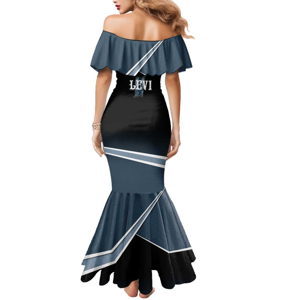 Levi Attack on Titan Family Matching Mermaid Dress and Hawaiian Shirt Anime Denim Illustration