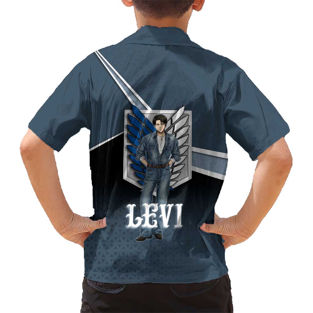 Levi Attack on Titan Family Matching Off The Shoulder Long Sleeve Dress and Hawaiian Shirt Anime Denim Illustration
