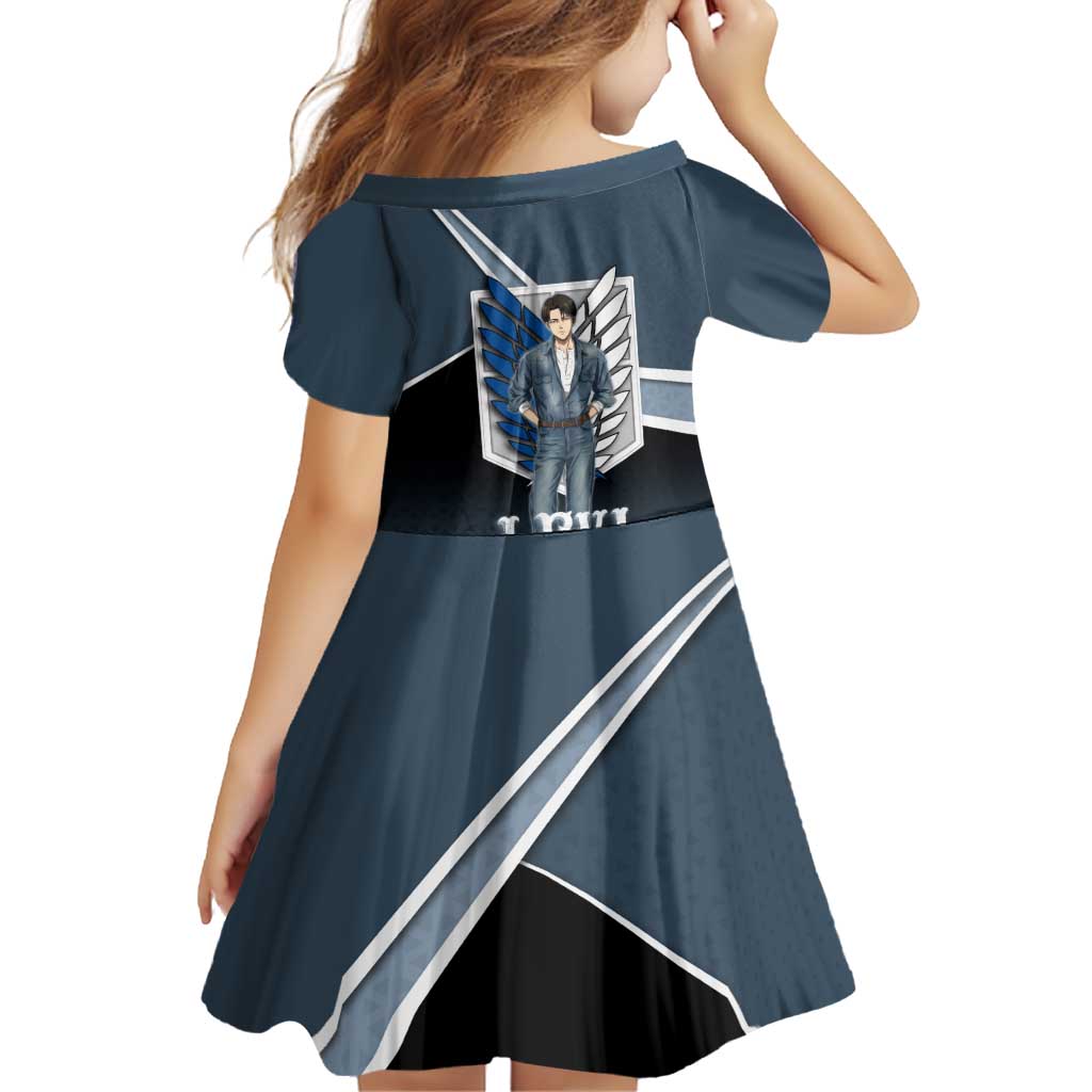 Levi Attack on Titan Family Matching Off The Shoulder Long Sleeve Dress and Hawaiian Shirt Anime Denim Illustration