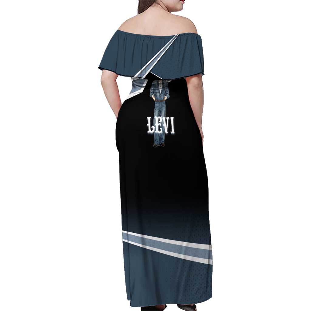 Levi Attack on Titan Family Matching Off Shoulder Maxi Dress and Hawaiian Shirt Anime Denim Illustration