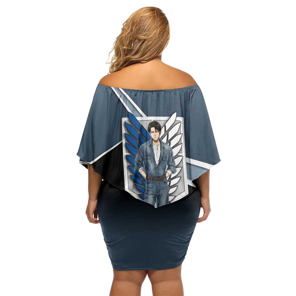 Levi Attack on Titan Family Matching Off Shoulder Short Dress and Hawaiian Shirt Anime Denim Illustration