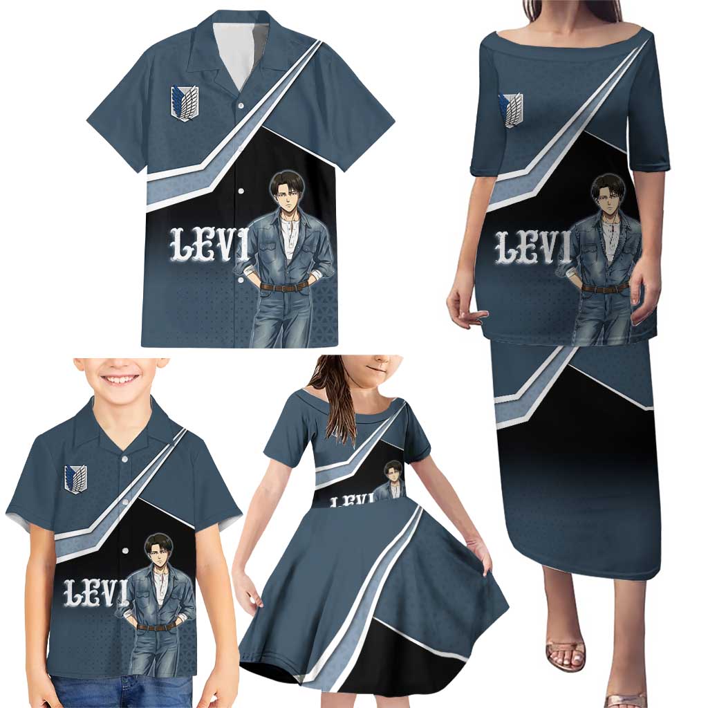 Levi Attack on Titan Family Matching Puletasi and Hawaiian Shirt Anime Denim Illustration