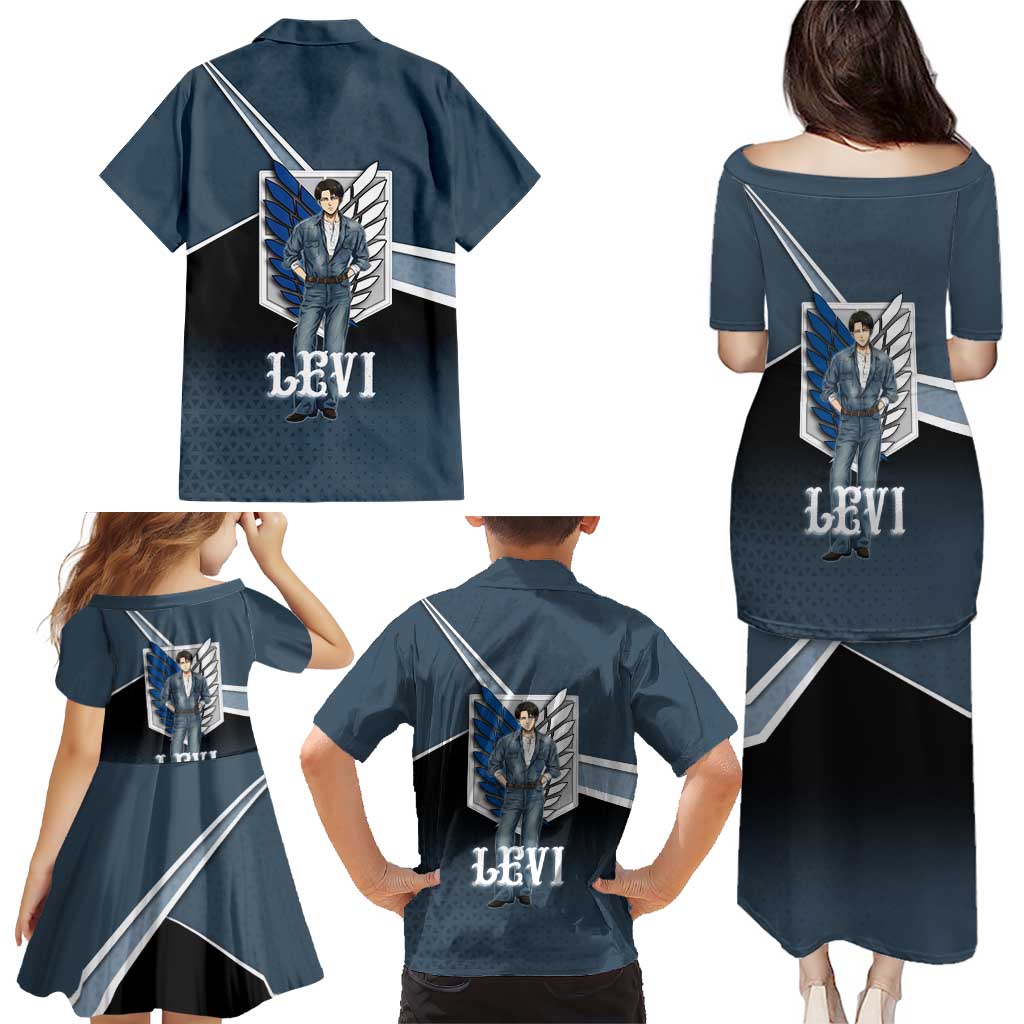 Levi Attack on Titan Family Matching Puletasi and Hawaiian Shirt Anime Denim Illustration