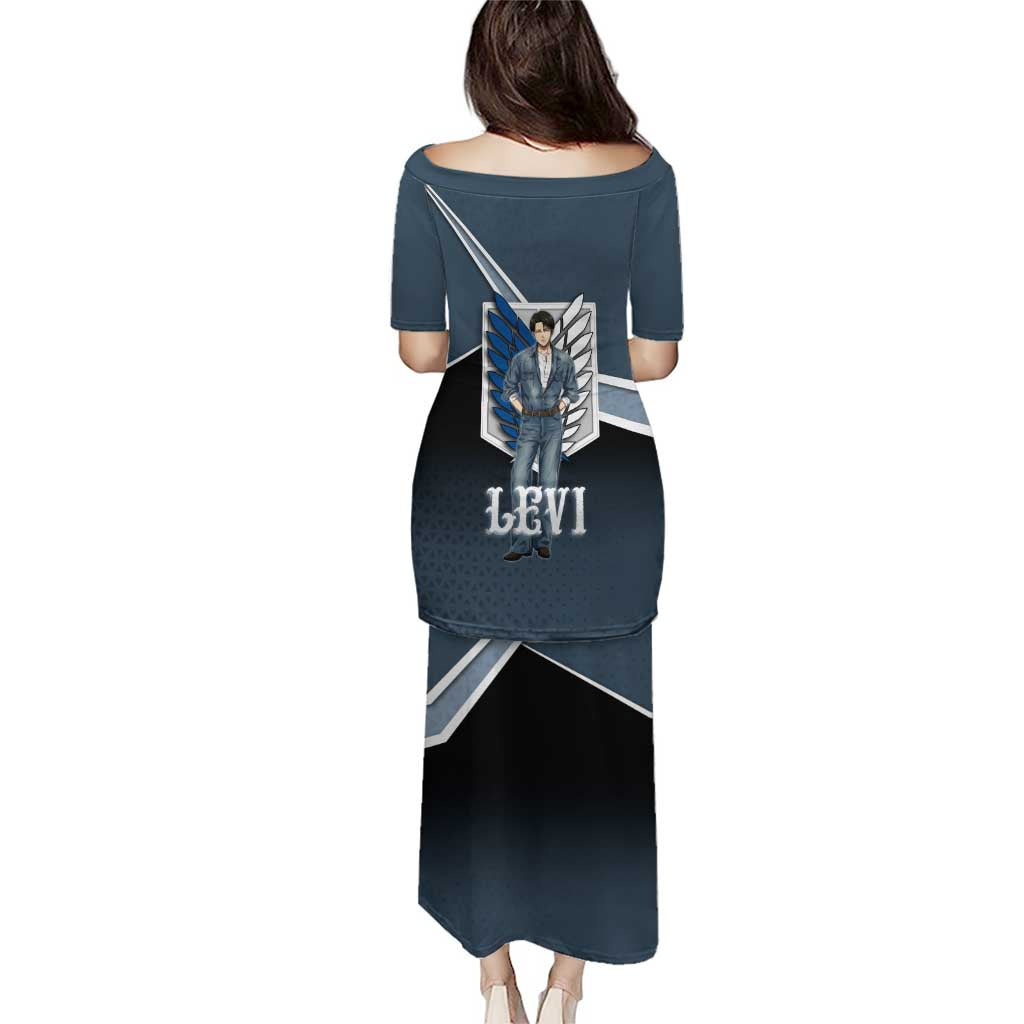 Levi Attack on Titan Family Matching Puletasi and Hawaiian Shirt Anime Denim Illustration