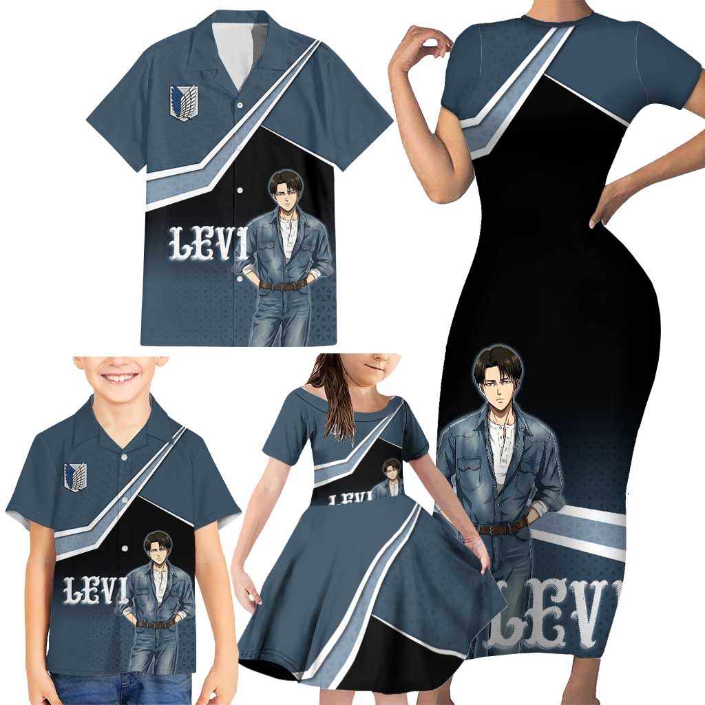 Levi Attack on Titan Family Matching Short Sleeve Bodycon Dress and Hawaiian Shirt Anime Denim Illustration